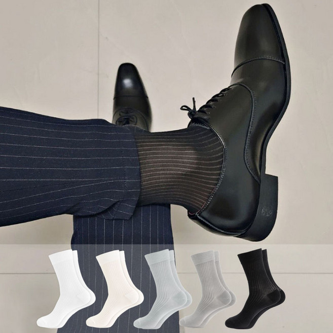 두발로 남성용 여름 정장 시스루 골지 장목 양말 5켤레