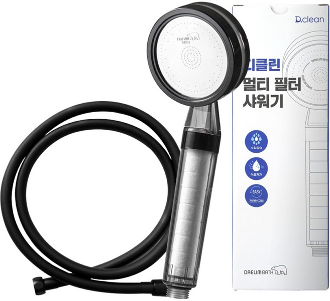 대림바스 디클린 멀티 필터 샤워기 + 바스템 튜브형 샤워줄 2M, 1개, 블랙
