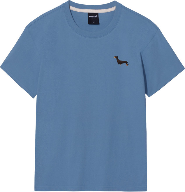 옥스타 남녀공용 통기성 닥스훈트 자수 반팔 티셔츠 8ts033