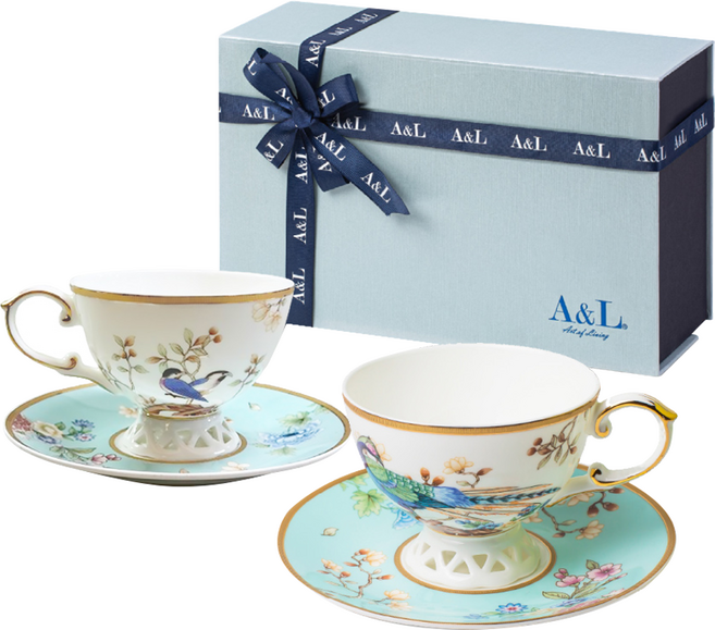 A&L 骨瓷咖啡對杯禮盒組, 鳳凰呈祥 多色, 1組