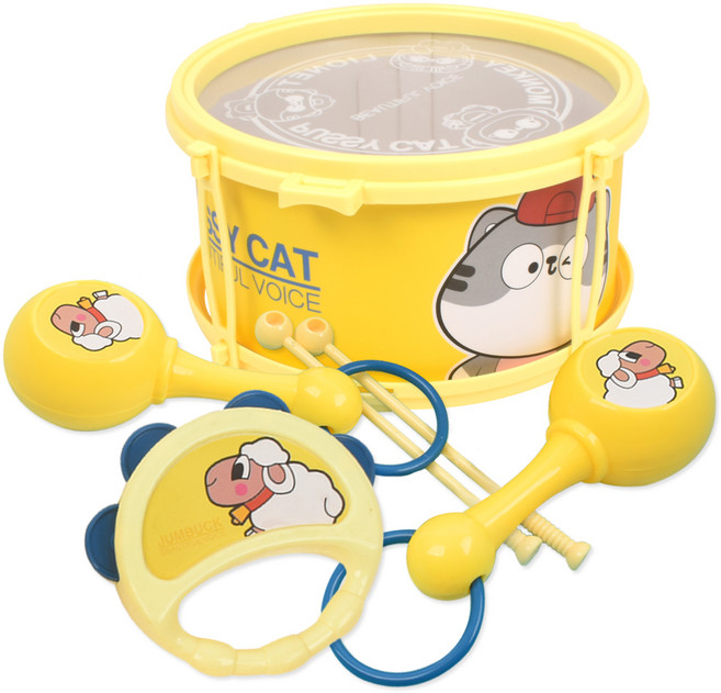 드럼 마라카스 탬버린 악기놀이 세트, 노랑, 1세트