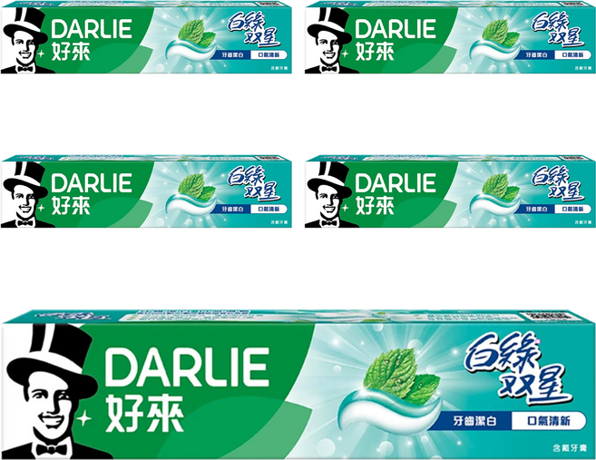 DARLIE 好來 白綠雙星牙膏 潔白清新, 140g, 1入, 5條