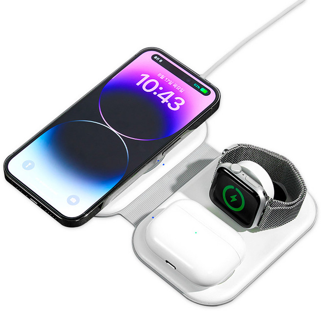 오아 폴드I 3in1 접이식 무선충전기 애플 아이폰 휴대용 고속 충전 에어팟 애플워치 호환, 화이트, 1개