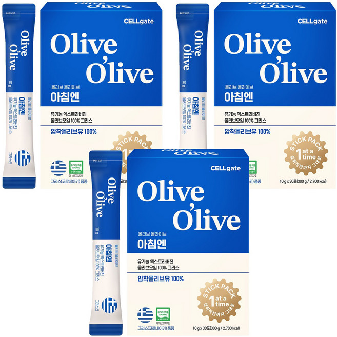 셀게이트 올리브 올라이브 아침엔 유기농 엑스트라버진 올리브오일 그리스 30p, 300g, 3개