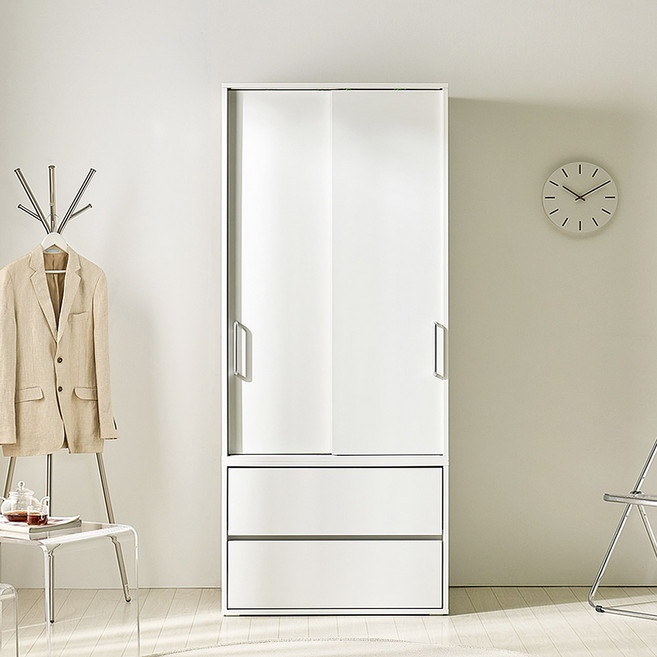 스칸디무드 국내제조 프렌체 키큰 슬라이딩 서랍옷장 800 방문설치, 화이트