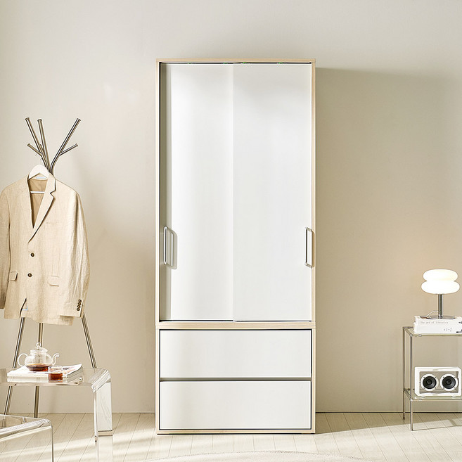 스칸디무드 국내제조 프렌체 키큰 슬라이딩 서랍옷장 800 방문설치, 오크화이트