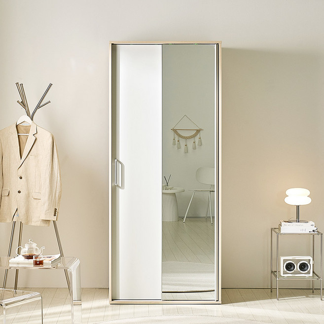 스칸디무드 국내제조 프렌체 키큰 슬라이딩 거울옷장 800 방문설치, 오크화이트
