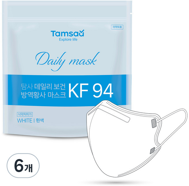 탐사 KF94 데일리 마스크 지퍼백 대형, 25개입, 6개, 화이트