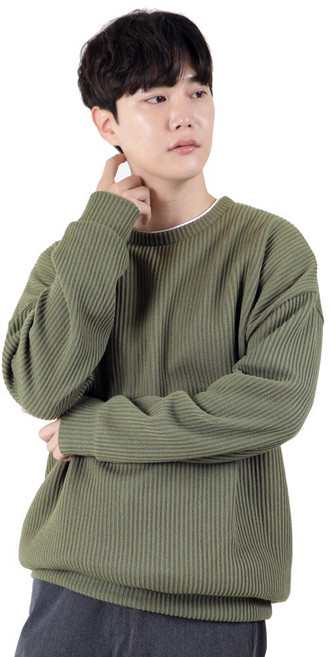 엘엑스티 남성용 오버핏 코듀로이 소프트 라운드 맨투맨 티셔츠