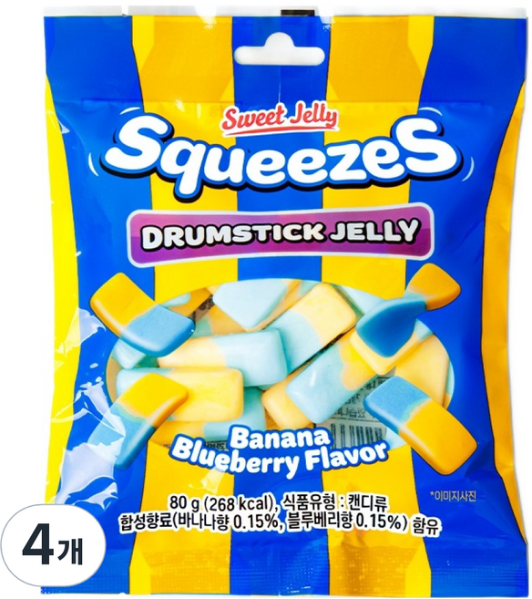 에이스엠앤티 스퀴즈 드럼스틱 젤리 바나나향 앤 블루베리향, 80g, 4개