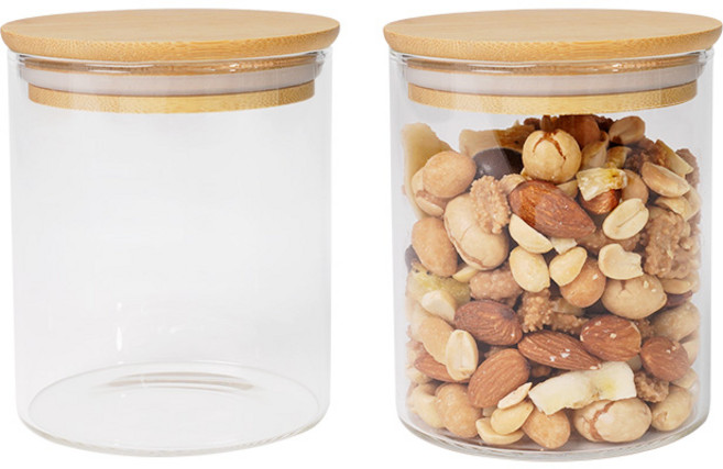 인블룸 원목뚜껑 원형 내열유리병, 500ml, 2개