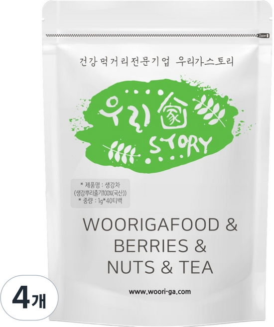 우리가스토리 국내산 생강차 티백, 1g, 4개, 40개입
