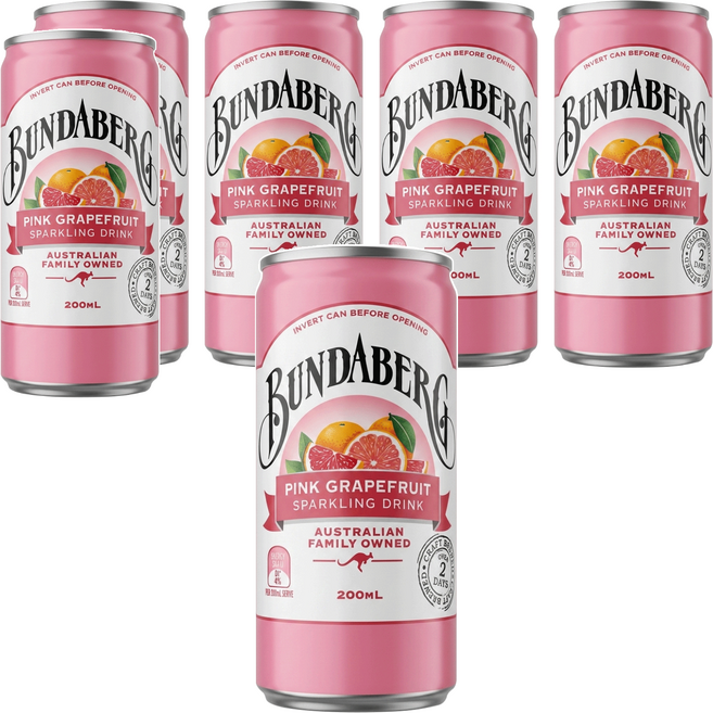 BUNDABERG 賓德寶 粉紅葡萄柚 氣泡飲, 6個, 200ml