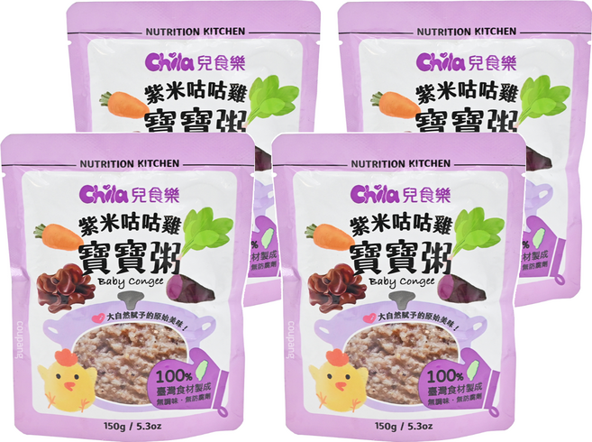 Chila 兒食樂 寶寶常溫粥 紫米咕咕雞, 4包, 150g