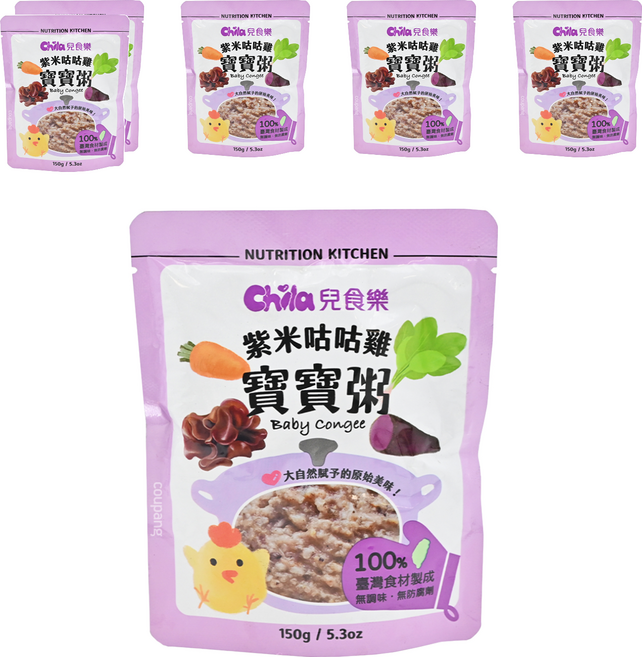 Chila 兒食樂 寶寶常溫粥 紫米咕咕雞, 6包, 150g