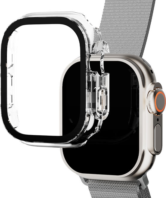 요거 애플워치 풀커버 액정보호필름 강화유리 케이스, 투명, 1개