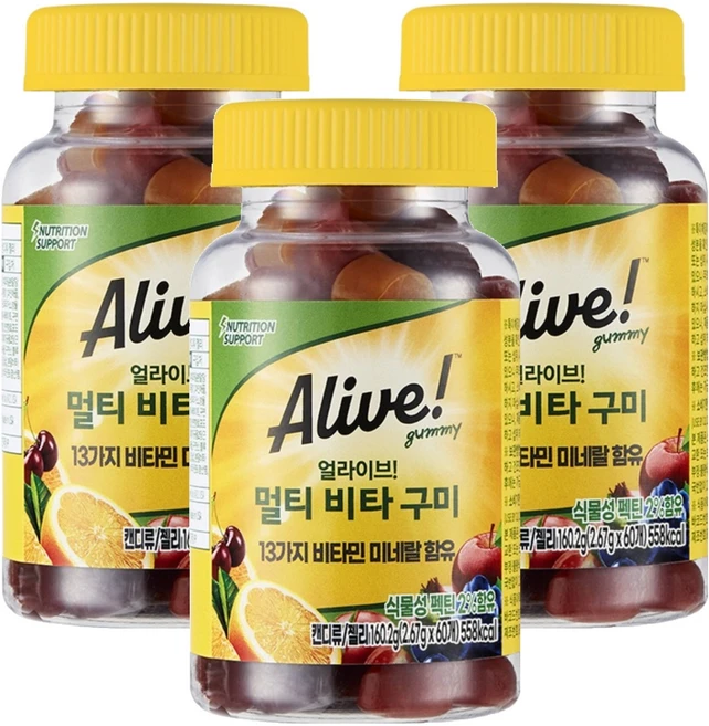 얼라이브 멀티 비타 구미, 60정, 3개 - 쿠팡