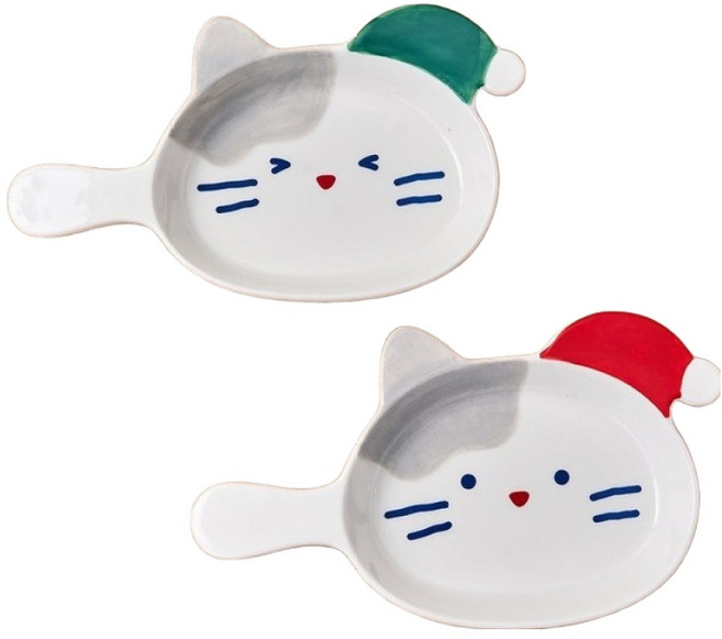 BUTTERSHOP 甜蜜聖誕附把手牛奶貓小碟子組, 白色, 1套, 2種