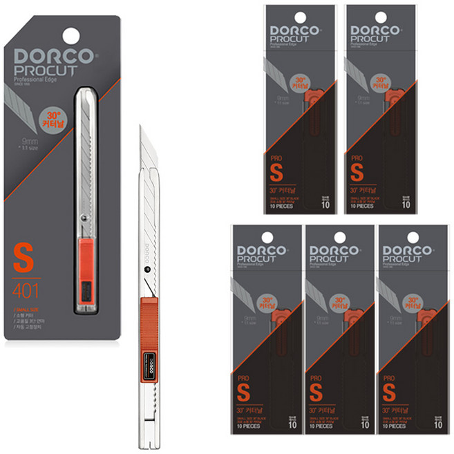 도루코 프로컷 30도 커터칼 S401 1p+ 커터칼날 SP A30 10개입 x 5p, 혼합색상, 1세트