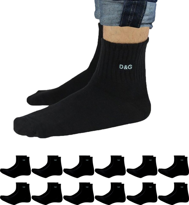 D&G 男款 1/2素面刺繡襪 DC6048 12雙