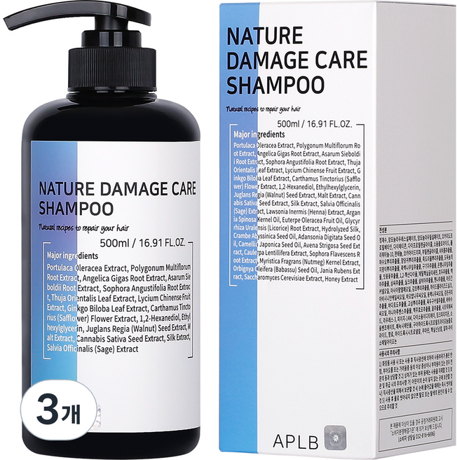 에이플비 네이처 데미지케어 샴푸, 500ml, 3개