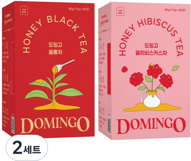 도밍고 꿀홍차 1.5g 20p + 꿀히비스커스 1.5g 20p 티백 세트, 2세트