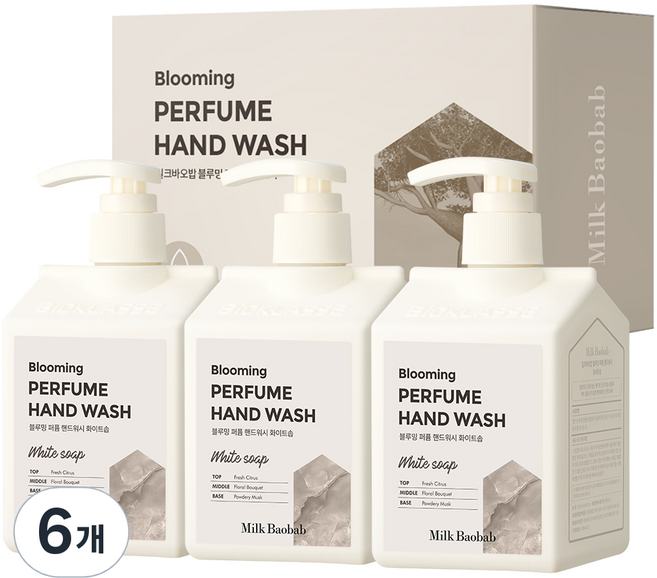 밀크바오밥 블루밍 퍼퓸 핸드워시 화이트솝, 250ml, 6개