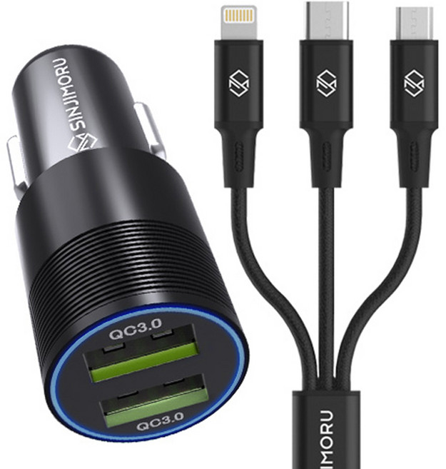 신지모루 듀얼고속 차량용 충전기 + 메두사 3in1 멀티 충전 케이블, 혼합색상