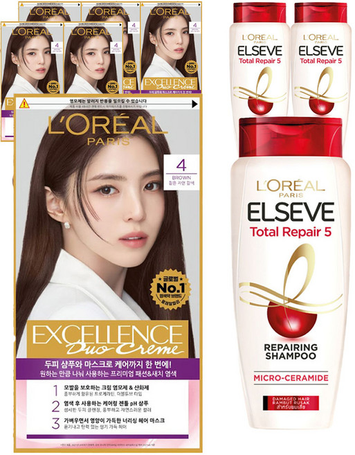 로레알파리 엑셀랑스 듀오크림 4, 4호 짙은자연갈색, 3개