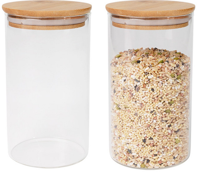 인블룸 원목뚜껑 원형 내열 유리병, 750ml, 2개