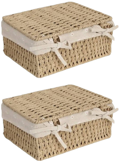 내일의공간 커버 꼬임로프 뚜껑 라탄바구니, 네츄럴, 2개