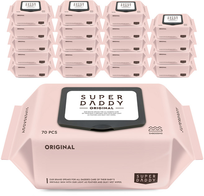 슈퍼대디 하이클래스 오리지널 물티슈 캡형, 65g, 70매, 20개