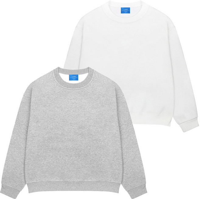 엘라모 남녀공용 베이직 기모 맨투맨 2종 세트