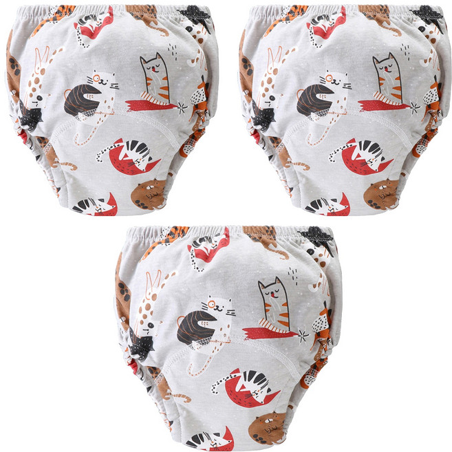 我家寶貝 寶寶學習褲 6層紗嬰兒布尿褲, 灰貓, 3件