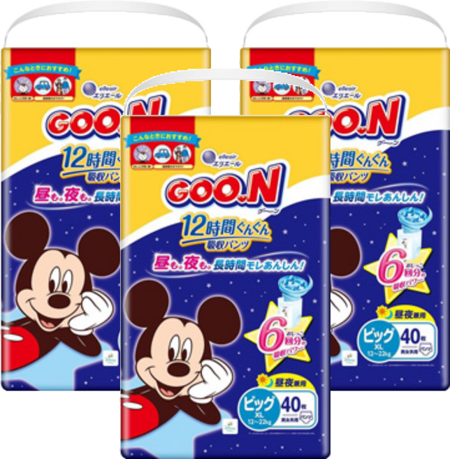 GOO.N 大王 日本境內版 米奇米妮款 12小時超吸收紙尿褲/尿布 12~22kg, XL, 120片