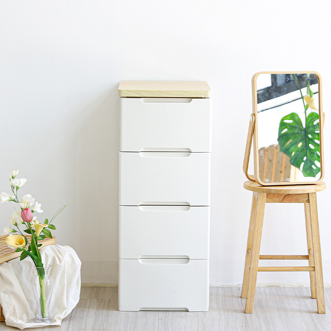 아이리스 프리미엄 레일 플라스틱 4단 서랍장 HG-324B, 내추럴