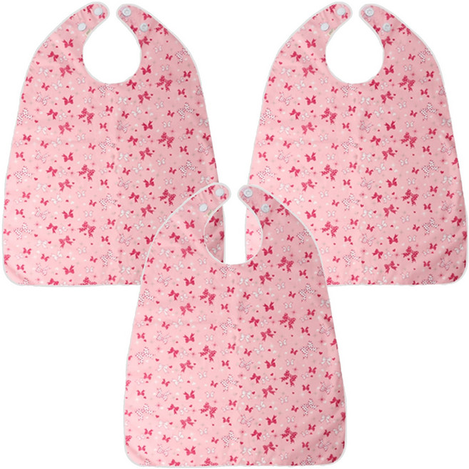 더해피 성인 방수 리본 버튼형 턱받이, 핑크, 3개