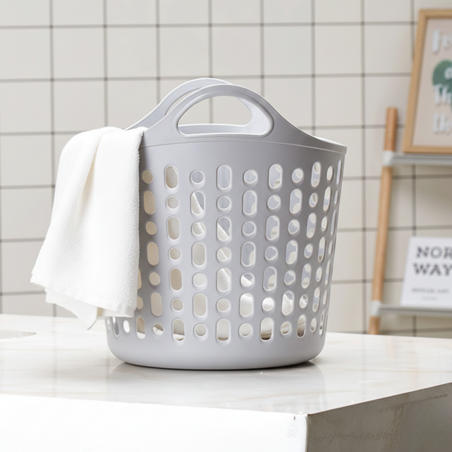 비코지 통기성 좋은 세탁 빨래바구니 65L, 그레이