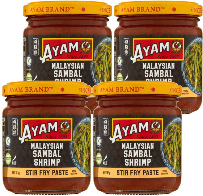 AYAM 雄雞標 參巴蝦米醬, 185g, 4罐