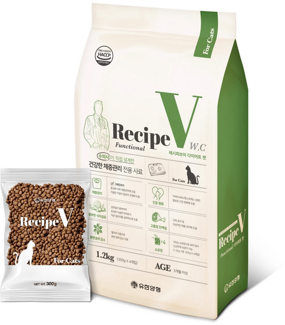 유한양행레시피브이 고양이 처방식사료, 다이어트(체중유지), 1.2kg, 1개