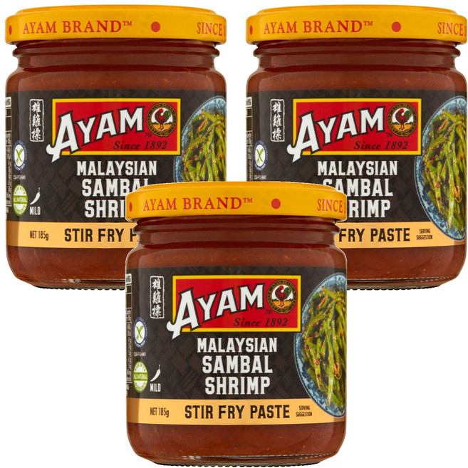 AYAM 雄雞標 參巴蝦米醬, 185g, 3罐