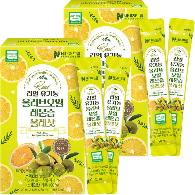 네이처드림 리얼 유기농 올리브오일 레몬즙 올레샷, 14회분, 280ml, 2개