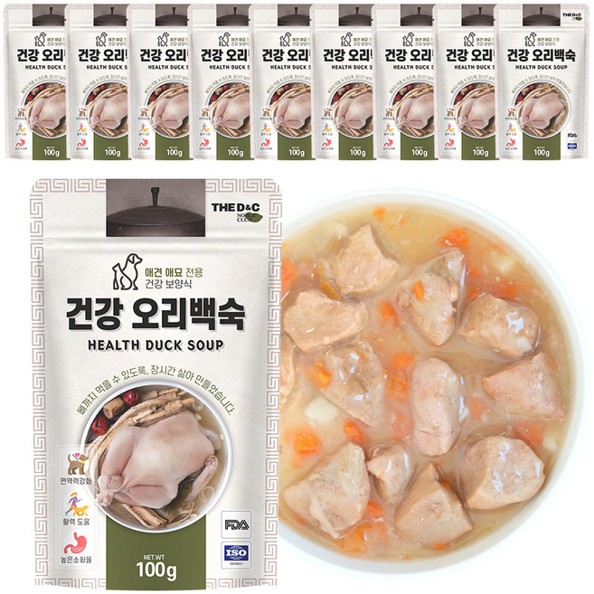 더독 반려동물 건강 보양식 파우치, 오리백숙, 100g, 10개