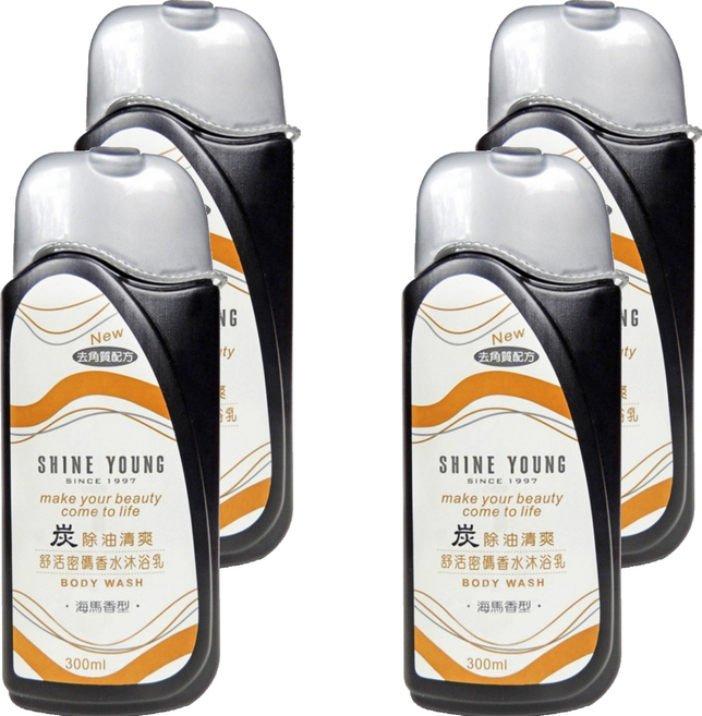 SHINE YOUNG 炫艷 炭密碼香水沐浴乳, 300ml, 4瓶