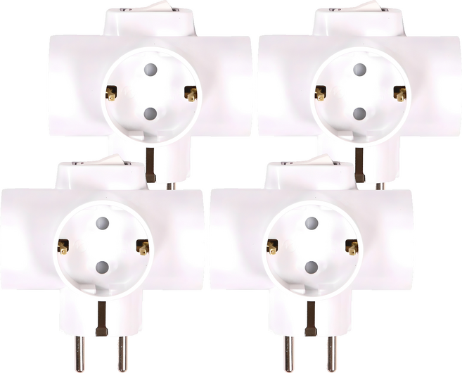 subony 開關T型插線板, 88mm, 白色, 4個