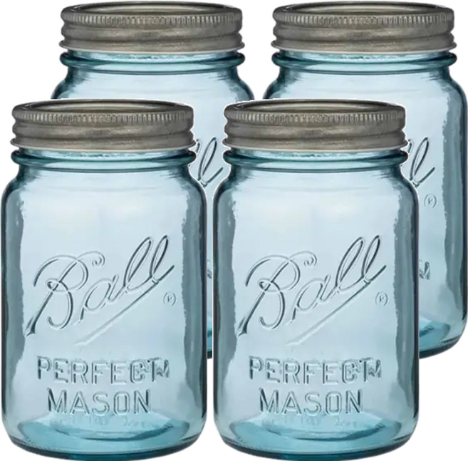 Ball 梅森 窄口珍藏水藍色玻璃罐 16oz Set 4入, 473ml, 1組