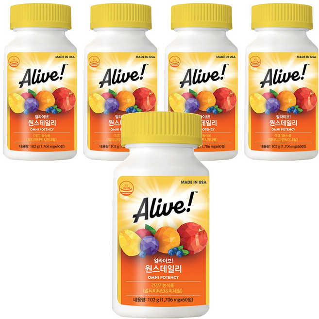 Alive 每日一次綜合維他命礦物質錠, 60錠, 5罐