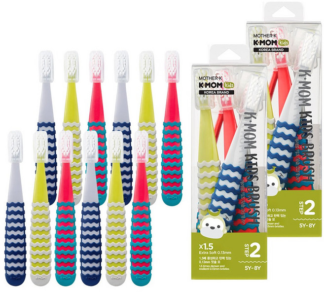 케이맘 키즈 칫솔 2단계, 캔디핑크 + 스트라이크그레이 + 애플라임, 6개입, 2세트