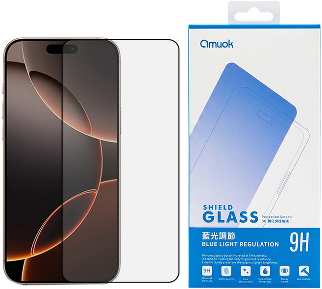 amuok 艾默克 智慧型手機 鋼化玻璃 保護貼 iPhone 15 Pro 3D滿版 抗藍光 9H 防指紋