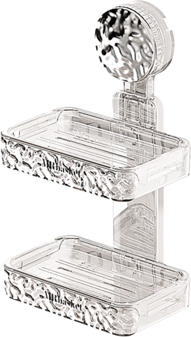 MRbasket 吸盤肥皂盒 13.5 x 9.4 x 18.4cm, 雙層透銀, 1個